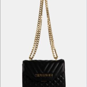 Steve Madden Black Quilted Crossbody Bag with Gold Chain